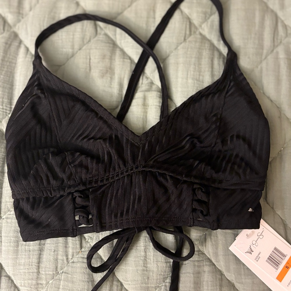 Jessica Simpson Black Adorable swimsuit top only with Tie Detail